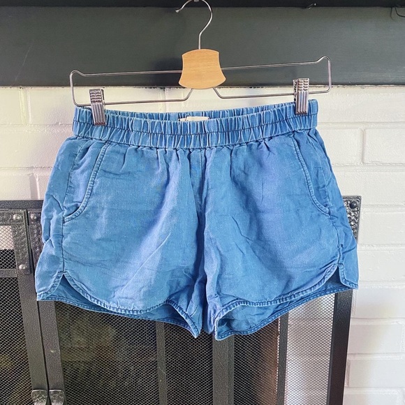 Madewell Chambray Cotton-Linen Pull On Shorts - Picture 1 of 4